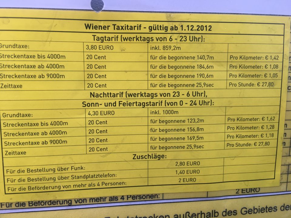 За града Виена има единна тарифа на таксиметровите услуги